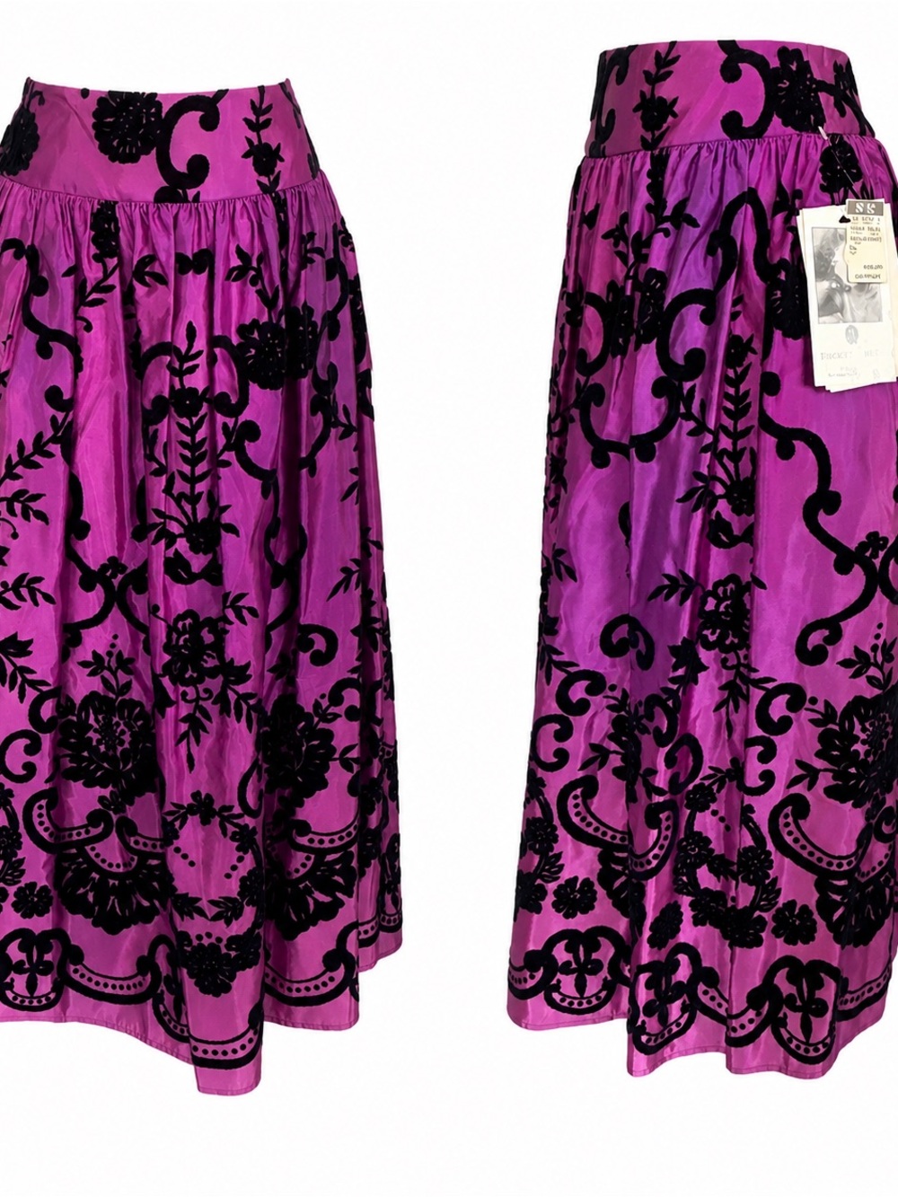Vintage 80s Jessica McClintock Magenta/Purple Skirt with Black Brocade 6